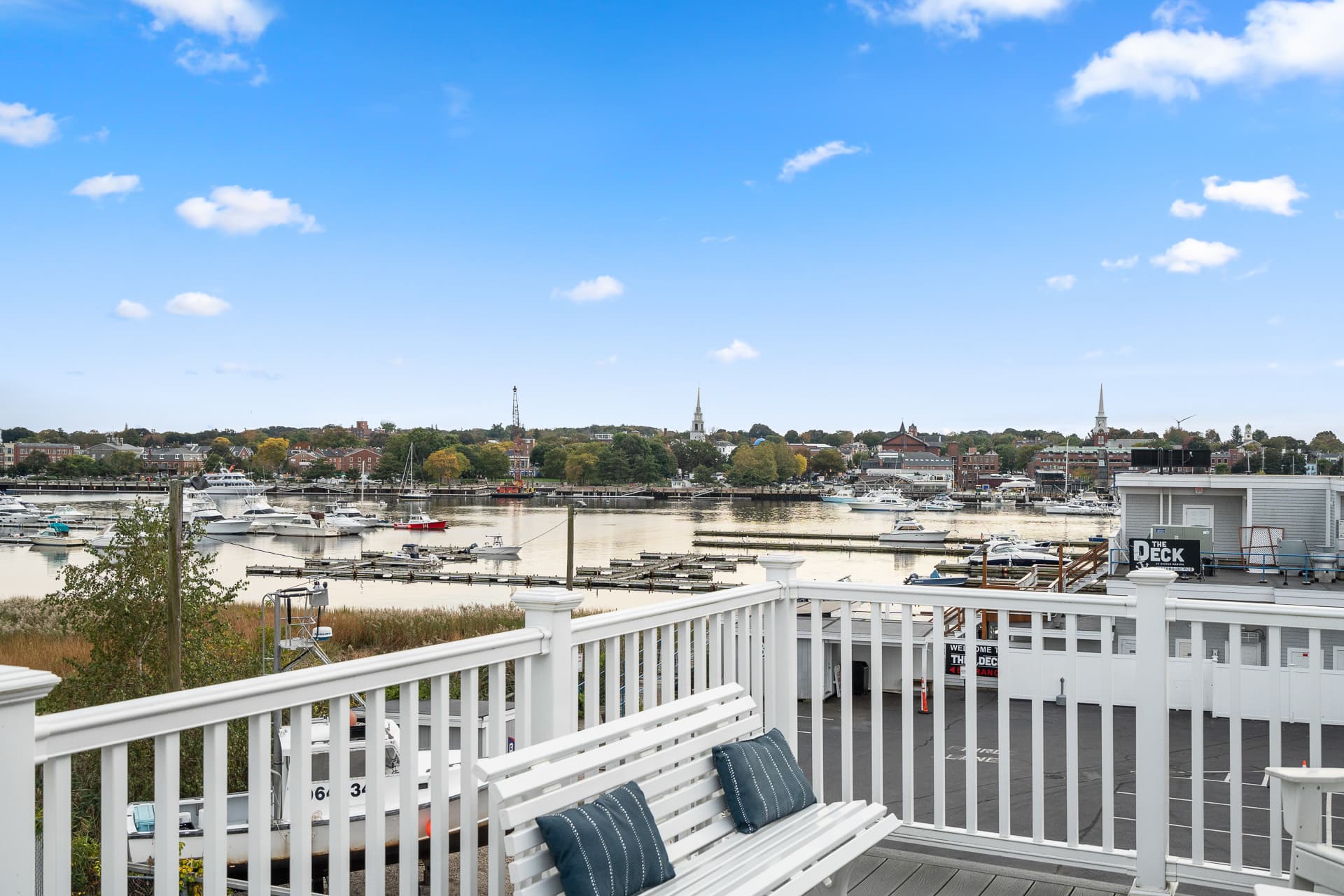 View from a balcony of the Merrimack river and the Newburyport city on the other side